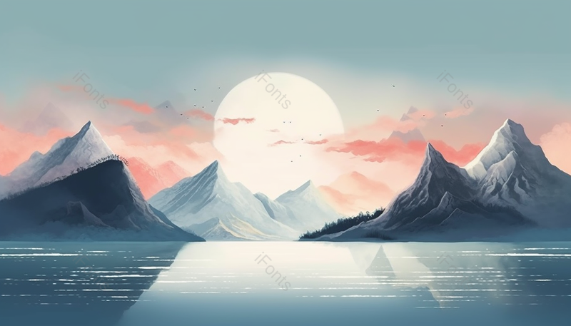 中国风唯美写意画日出日落山水画手绘插画背景,插画/手绘图,插画/手绘图库,插画/手绘图下载,插画/手绘